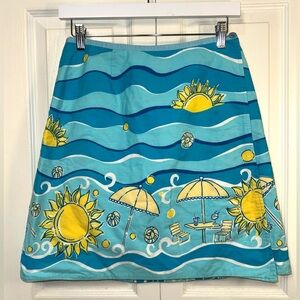 Lilly Pulitzer Vintage Reversible Wrap Skirt Beach Umbrella Coastal Print Size 6